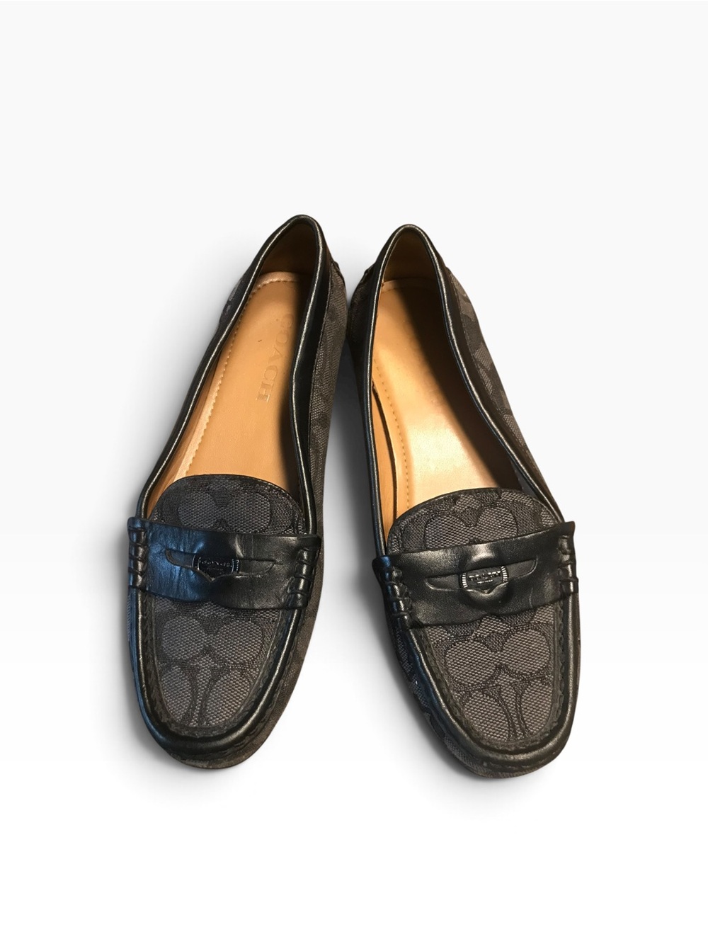 Coach Black Signature Canvas Penny Loafers with Leather Trim